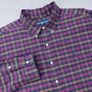 Vintage 90s Polo Ralph Lauren Classic Fit Shirt Mens XXL Burgundy Plaid